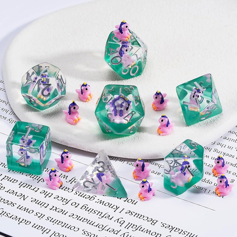 weyano Unicorn DND Dice Set, Resin Animal Polyhedral Dice for Dungeons and Dragons, RPG, MTG D&D 7-DIE (D4, D6, D8, D10, D12, D20, D%) - Image 4